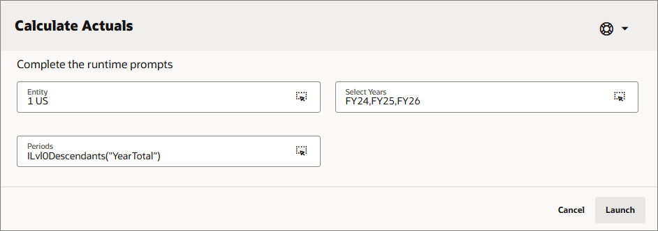 Calculate Actuals prompt